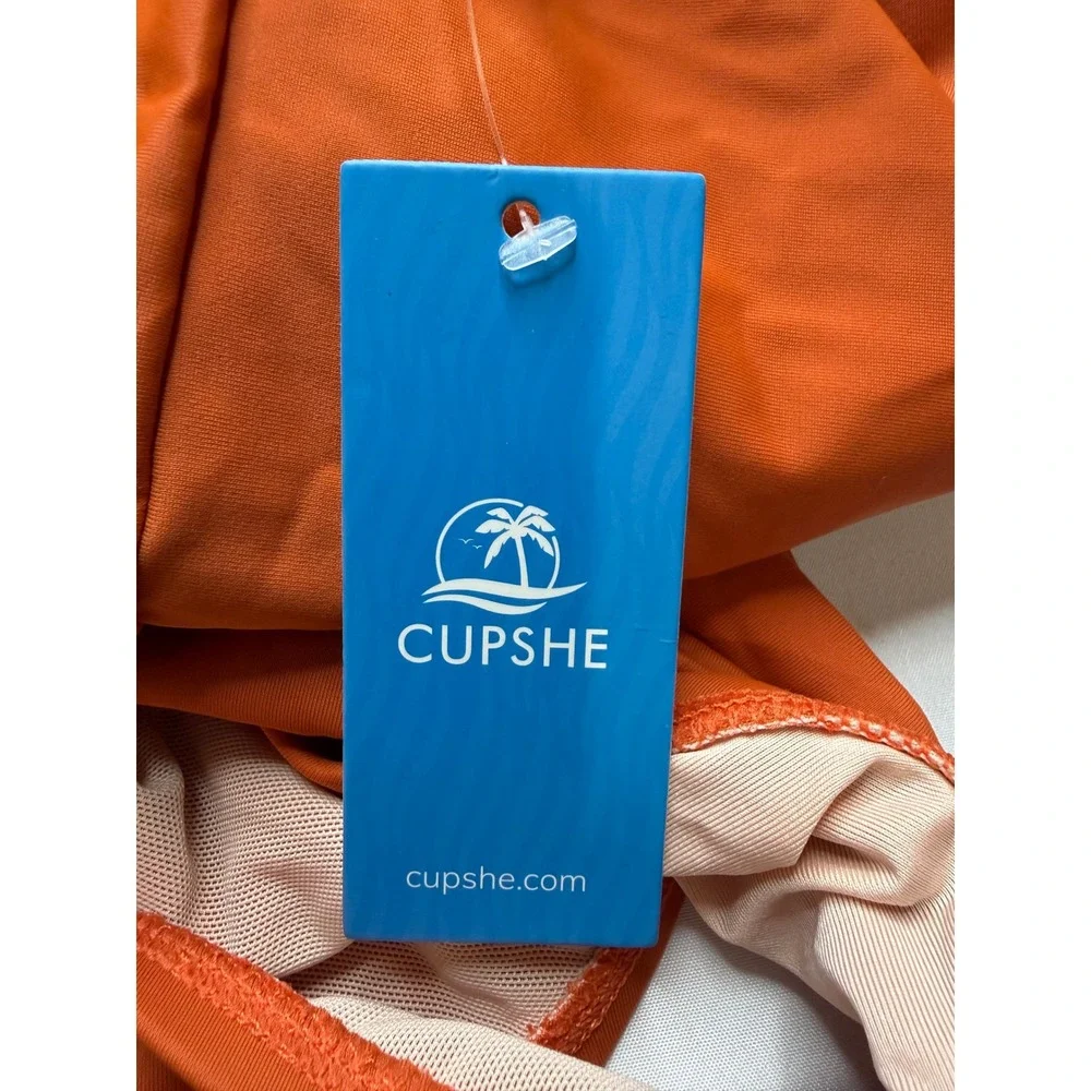 Cupshe Women Burnt Orange Mesh V-Neck One-Piece Swimsuit DGA12E3D001JJ 1X NWT